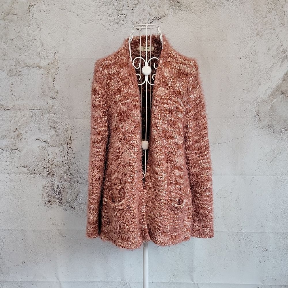 Peyton Primrose Eyelash Knit Womens Cardigan Sweater - Salmon Pink  Size L